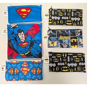 Bumkins DC Comics Batman & Superman Snack Bags Lot of 6 Machine Washable